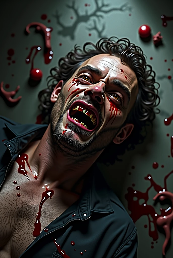 

Colorful painting by Count Dracula,Composition in the play，Character frontal，filmposter，Close-up of people， Extreme close-up, Halloween-themed aesthetics, blood spatter, Nicolas Samori style