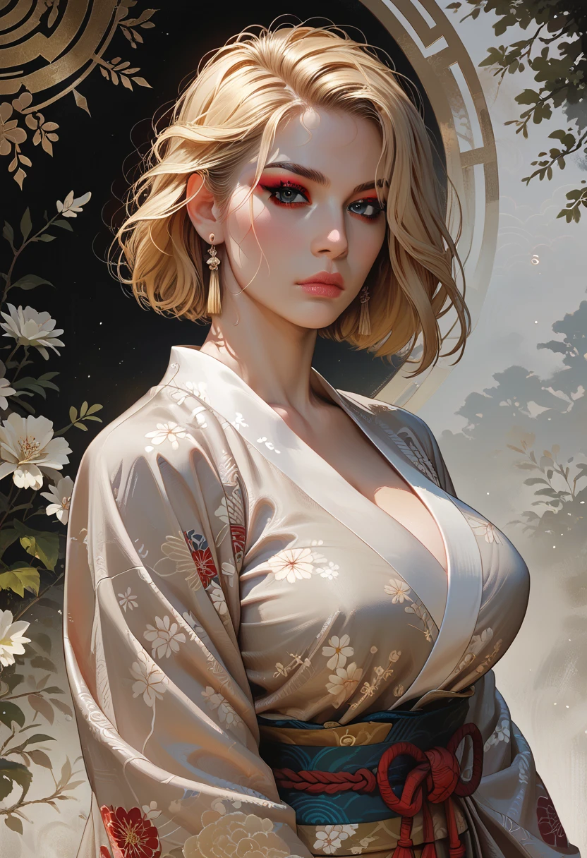 (Extreme Digital Artwork:1.3) of,(Proud:1.3) portrait of female (snezanasakovic2:1.1) wearing a kimono, style-sylvamagic, fashion girl,CGSociety,ArtStation
