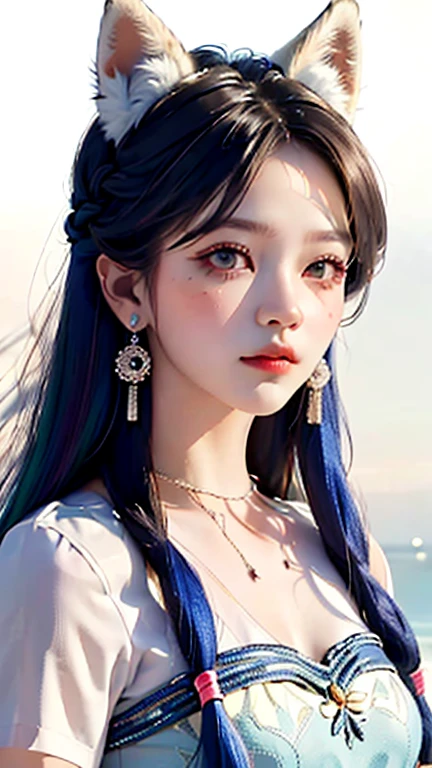 Beautiful girl with furry cat ears, intricate gold jewelry, Luxurious headdress,  elegant silk clothing  , shaggy cat ears on her head  ,  rich gemstone colors  ,  cinematic composition  ,  detailed facial features  , elegant lace patterns  ,  luxurious palace interior  , Luxurious textures, dramatic shadows,  ornate architectural details  ,  8 thousand , Photorealistic portrait of a girl with cat ears.  