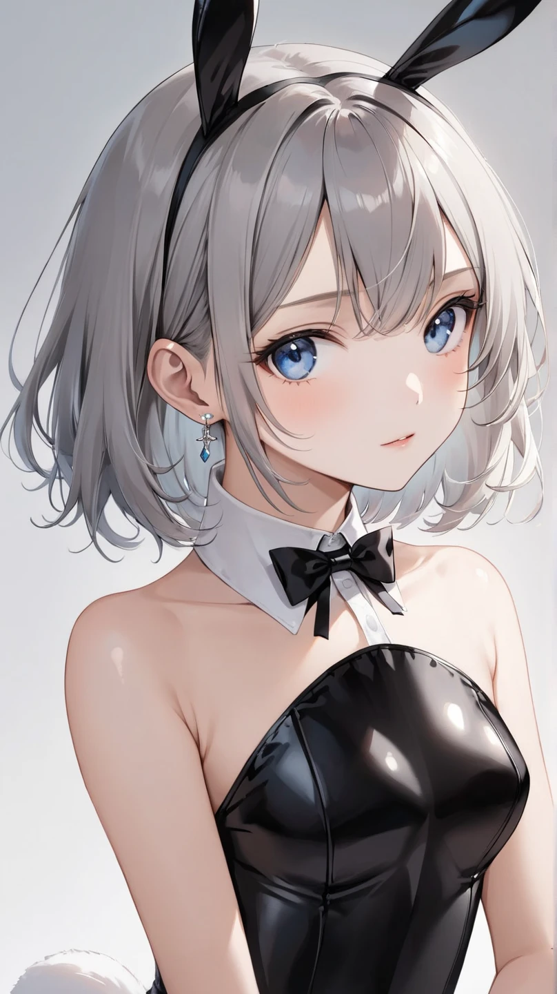masutepiece　high-level image quality　最high-level image quality　8K　 adult lady　Portrait　blancheロンググローブ（（blanche）（Long gloves）） blancheストッキング（blanche）　fullnude（（A sexy）（blanche））　Wolf ears　shorth hair（（short-cut）（White hair）（perm）（fluffly））　Eye color is blue　expressioness（（seductiv）（a smile））　Looking from the side　is standing　profile
