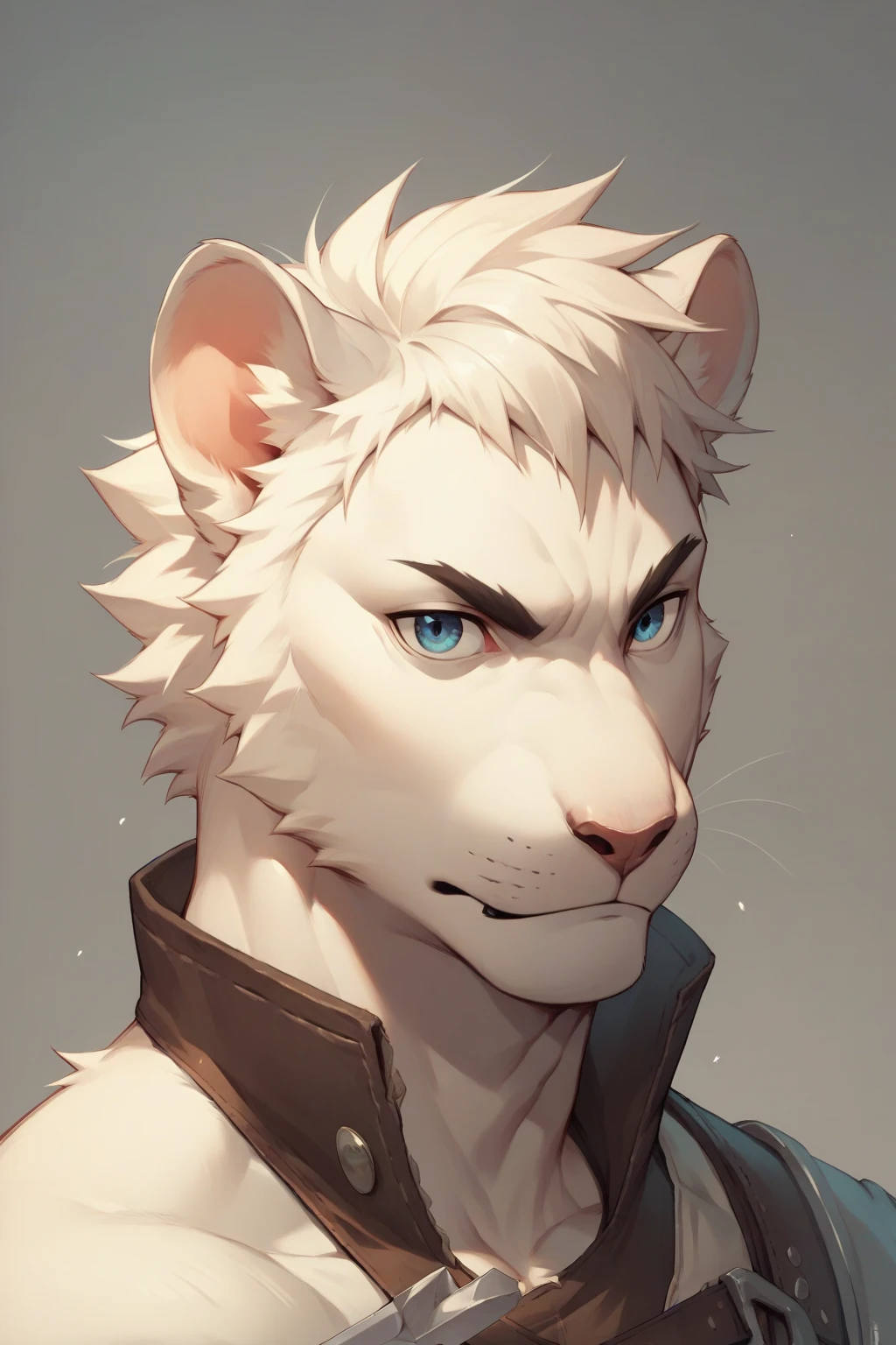 An animal panther with white fur, a male with white hair who has a sword, blue eyes and who wears rogue clothing, the character from head to toe and puts on a drawing sheet
