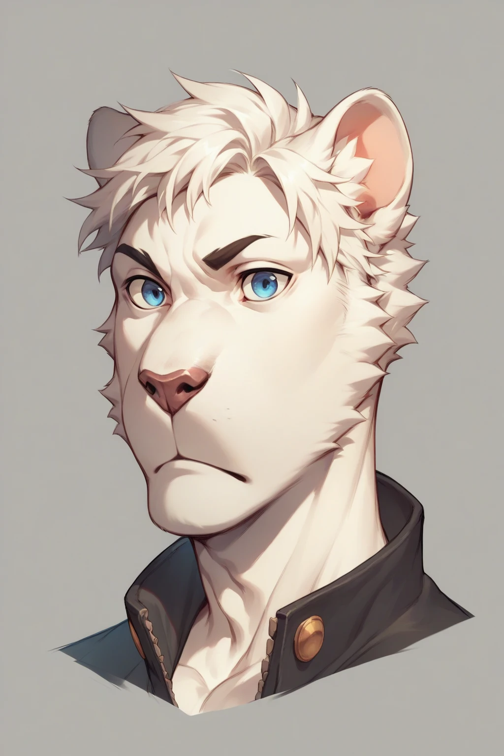 An animal panther with white fur, a male with white hair who has a sword, blue eyes and who wears rogue clothing, the character from head to toe and puts on a drawing sheet
