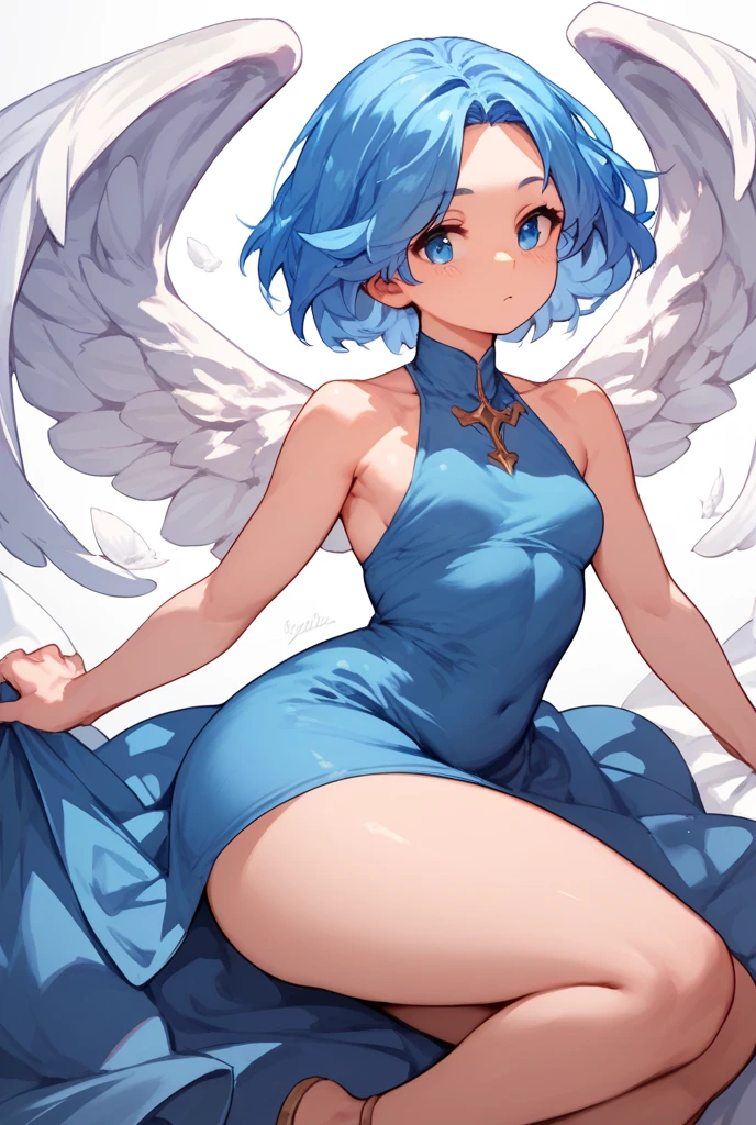 Hot woman medium breasts detailed body short hair naked legs open upwards showing juicy buttocks vagina sexy smile on the bed blue eyes super detail in the eyes perfect body very detailed Buttocks posture，Buttocks，view from behind，Rear view，