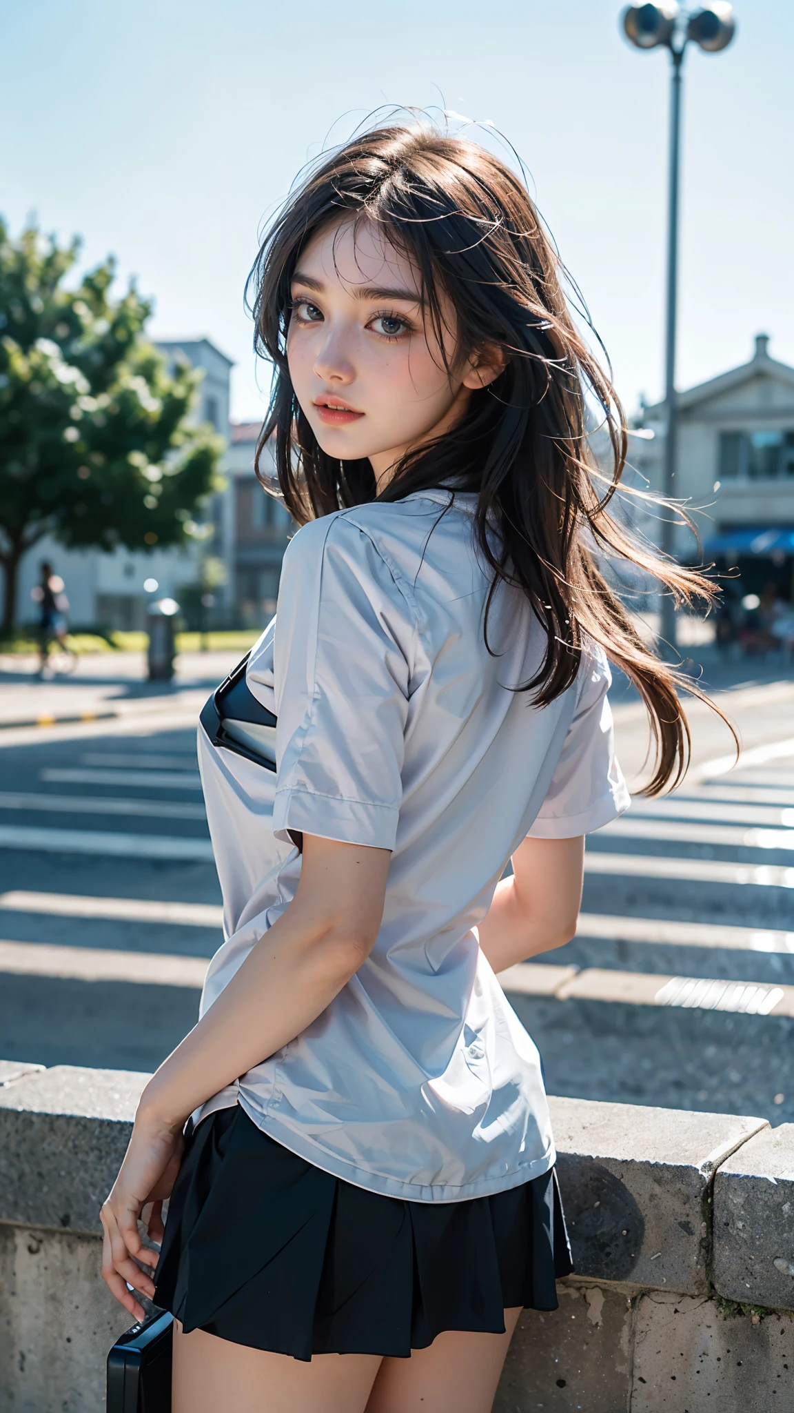1girl,solo,happy, parted lips,
from side, standing,
looking at viewer,sunset,skyline,shirt,(pleated skirt),
(50mm Sigma f/1.4 ZEISS, F1.4, 1/800s, ISO 100, photography:1.1), delicate, masterpiece, beautiful detailed, colourful, finely detailed, detailed lips, intricate details, large breasts, 1 woman,
<lora:XuJ1ao:0.7 >