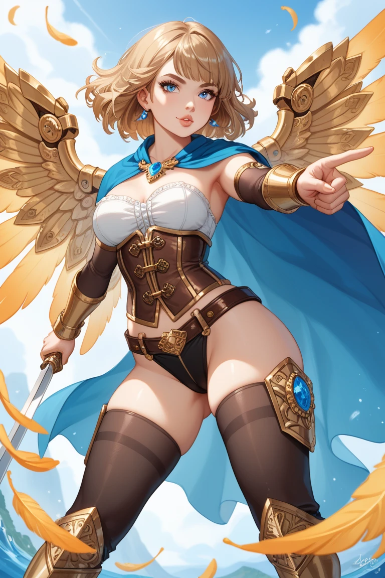 ((Medium Shot)),((West Shot)),((((Forward light))),(((front light))),((ass pov)),((((front lighting)))),(Photorealistic: 1.4), (masterpiece, Beautiful and slim naked: 1.2), Perfect proportions, Big Breasts, Narrow waist,,((Thin waist and slim thighs)),(((Two blonde, blue-eyed European girls))),((Holding a long golden spear)),((Golden armor is worn on both thighs.)),((Smiling Girl)),((The big wings of the archangel)),((Equipped with a shield on the arm)),((Spread your big angel wings wide)), ((Saluting with a golden rifle)),((Front lighting)),((The body is naked)),((Equipped with a shield on the arm)), Ultra-realistic capture, Highly detailed, High resolution 16k close-up of human skin. Skin texture must be natural, ,((((Elegant nude elegant girl)))) ,((Slender naked)),((Two skinny naked girls of European descent)),(((A nude figure facing the viewer))),(((Small breasts and exposed genitals))),(Young girl exposes her genitals))),(((The thighs and head fit within the screen)),(((View from head to thigh))),((Beautiful and balanced body)),((Do not show anything below the thighs)),((bottomless)),((topless)),((The left and right arms and left and right thighs are equipped with golden armor.)),((ass pov)),(((from front))),(((cowboy shot))),(((standing pose))),photo realistic,master piece,((ultra detailed)),looking at viewer,smile,photorealistic,Shiny baby blonde silk hair,((She has a large hair ornament and golden armor on her belly.)),((Looking at the viewer from the front)), (((Young face and young body)),((Looking horizontally at the viewer)),(Exposing the viewer to full frontal nudity),((Face forward and look at the viewer at the same height)),((Show your naked body to the viewer with your hourglass figure)),(((Wearing a large golden hair ornament))),No underwear ,((((Naked elegant and graceful girl)))) ,((Naked from head to thighs))、((No underwear whatsoever))、((Head to knee nude shot)),((Beautiful hourglass figure)),((Wearing a cape)),((Beautiful style)),Beautiful and detailed character art, Very detailed, Girl in shiny armor, Beautiful white and shining skin, Unparalleled beauty, ((Shiny baby blonde silk hair)),Realistic, 3D Face,Shiny Hair, Glowing Skin,((Thin Hair,No makeup,Brilliant Light)),Fantasy,Beauty products,Very detailedな顔のテクスチャ女性,Soft natural light,Create a dreamy and magical atmosphere.
