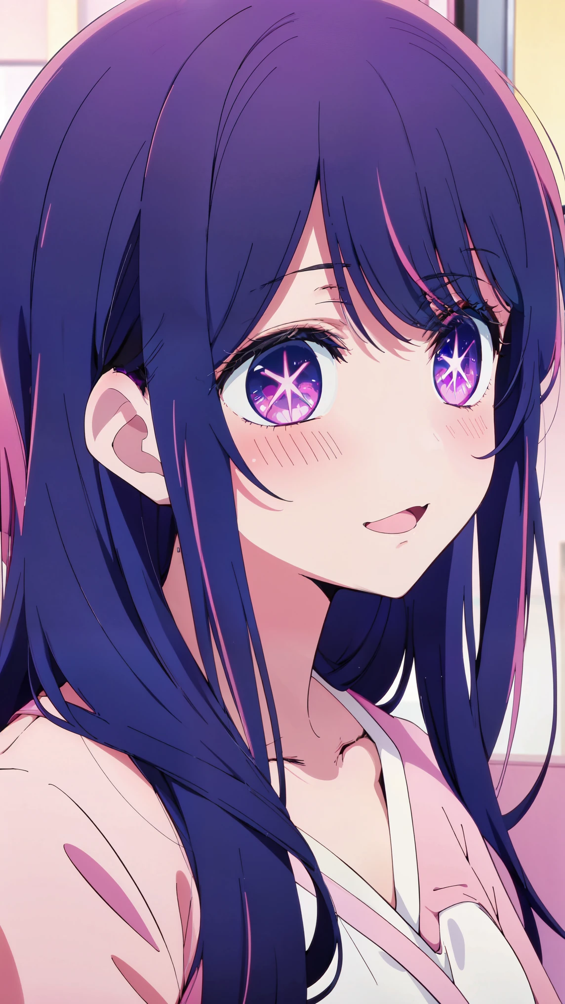 Anime girl with long hair and purple eyes, a picture inspired by Puru, Tumbler, conceptual art, Anime Best Girl, anime moe art style, closeup Iwakura Lain, Anime visuals of cute girls, Anime girl named Lucy, iwakura lain, Still from TV anime, anime still image, (Anime Girl)、smil、Ai Hoshino、(((weddingdress)))、(((wedding hall)))、((a closeup))、(((anime styled)))、(((2D)))