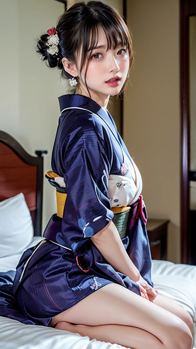 (masterpiece、high resolution、high quality)、Japanese beautiful girl:1.3,18-year-old high school student、Beautiful body、Japanese Yukata、Soaring、night、Laughter、Clear Eyes、Beautiful Skin、Yukata beauty、Hydrangea pattern yukata、Her breasts are exposed from her yukata、Naked under a yukata、Not wearing underwear、Very beautiful mid-chest、Beautiful cherry-colored areola、Erect nipples、Narrow waist、Small butt、Shaved、Cool Summer、nightの夏祭り、Fireworks display、Professional Photography、She is lifting her yukata with her hands to expose her private parts.、No underwear、I can see your pussy