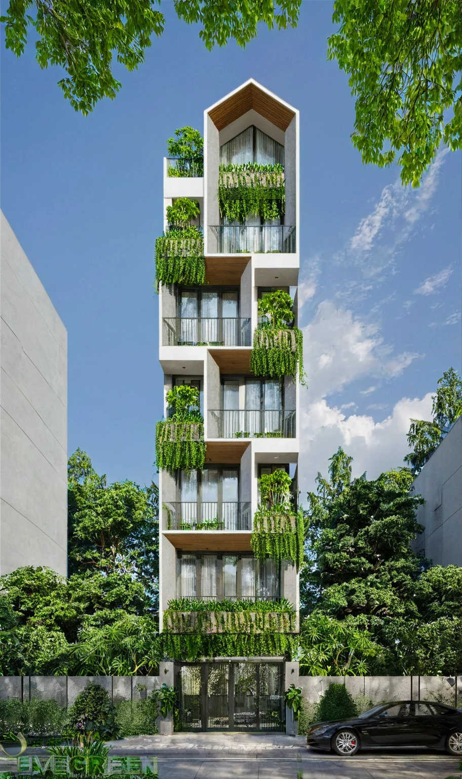  Green space rental apartment building,  with modern architectural block , tree-lined balcony  ,  unique architectural block  