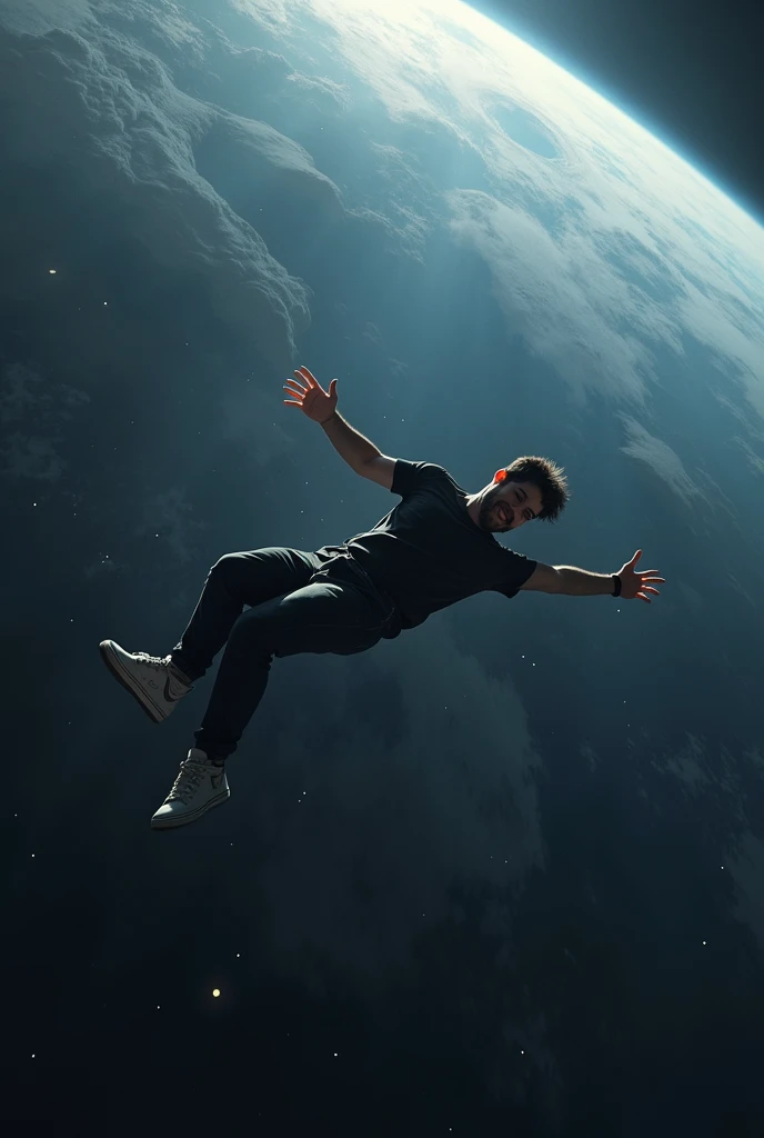 Man defragmenting himself in the middle of the universe