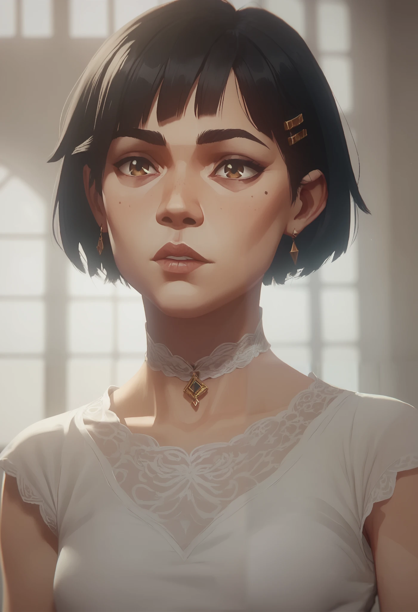1girl, young, japanese, bob cut, straight bangs, black hair, brown eyes