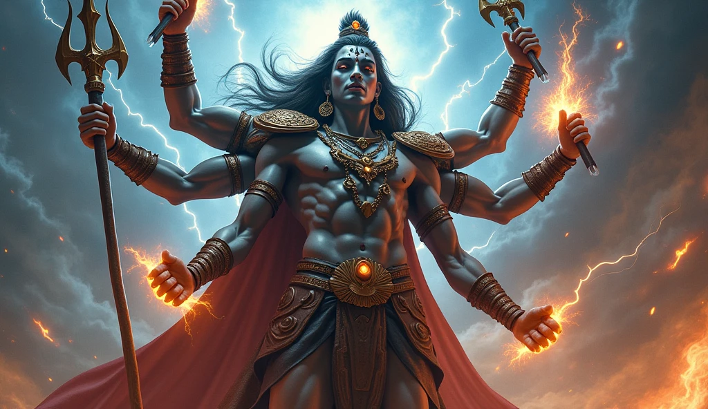 Generate an image of Hugh Jackman holding image of Shiva
