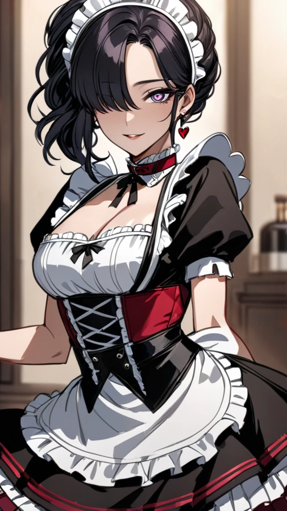 (masterpiece, best quality, absurdres, 4k, aesthetic, detailed, intricate),inside,1girl,epfenil,hair between eyes,maid outfit,maid headdress, <lora:EPfeNel:0.8>