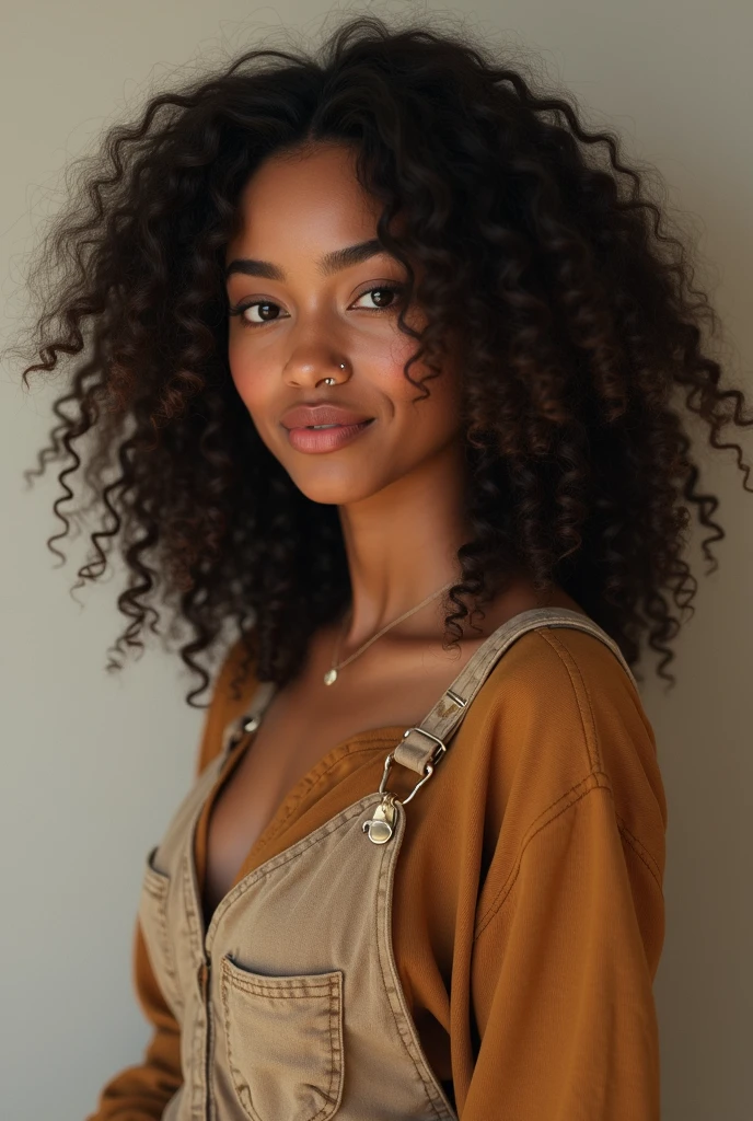 Here is the translation of your sentence into English:
"Beautiful perfect mulatto, with a lovely indigenous appearance, with beautiful black eyes, very long curly hair, wearing a yellow shirt."