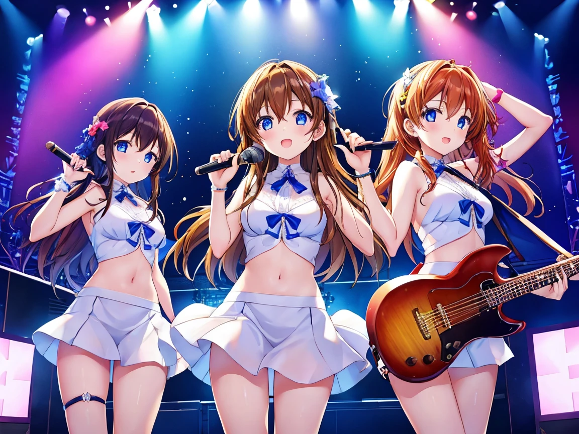 3girl,The girls who play、 stage、Light music live,Completely naked