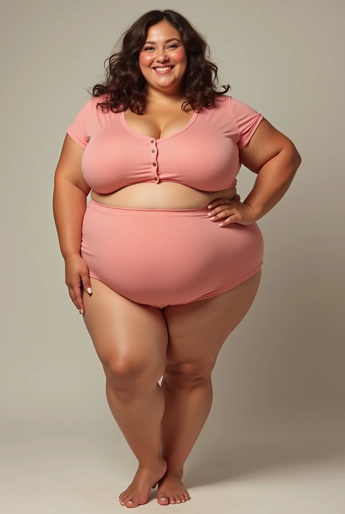 Indian gorgeous curvy plus size actress madhubala, glowing eyes, wearing SHEIN Frenchy Comfortable Summer Large Size 2pcs Set With Pockets Vacation, Bow Tie Waistband And Leaf Pattern
, covered Bust, parted lips, thick thighs, bigger waist, busty, curvy plus size body, full body, full body shot, head to toe view, hourglass body, curvy plus size body, smile face, bigger waist, busty, big hips, fleshy thighs, thick thighs, busty, full body view, Santorini, Greece: Whitewashed buildings with blue domes overlooking the Aegean Sea.