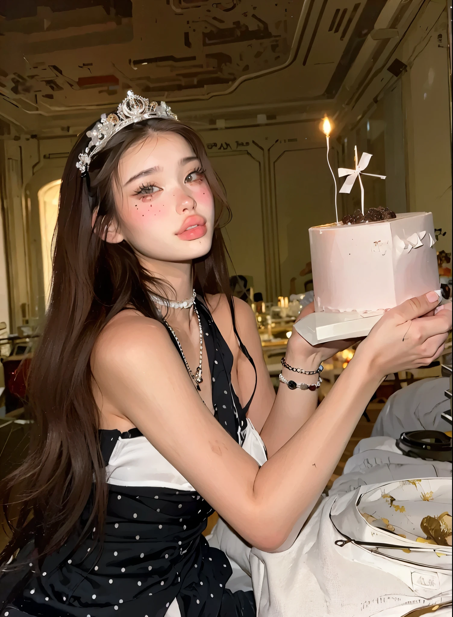 mujer sentada en una mesa con un pastel y una corona encima, 21 years, she is about 2 5 years old, 22 years, 23 years, holding a birthday cake, 18 years, 28 years old, 29 years, she is about 2 0 years old, she is about 20 years old