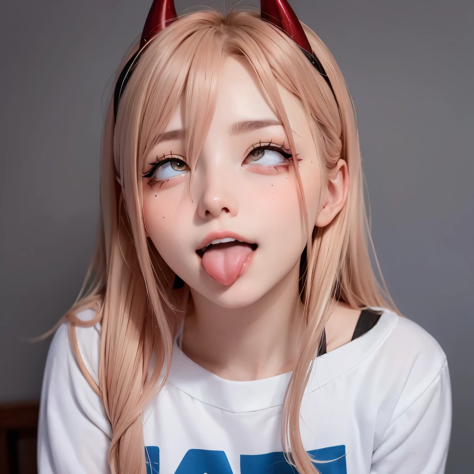 20-year-old girl、detail dark background、white shirt and blue jas, caracter power, mesmerize、ahegao smile, cute woman, Elegant hairstyle、red hair color、orange Slightly shorter hair、orange eyes,  look at the viewer、masterpiece、Best image、