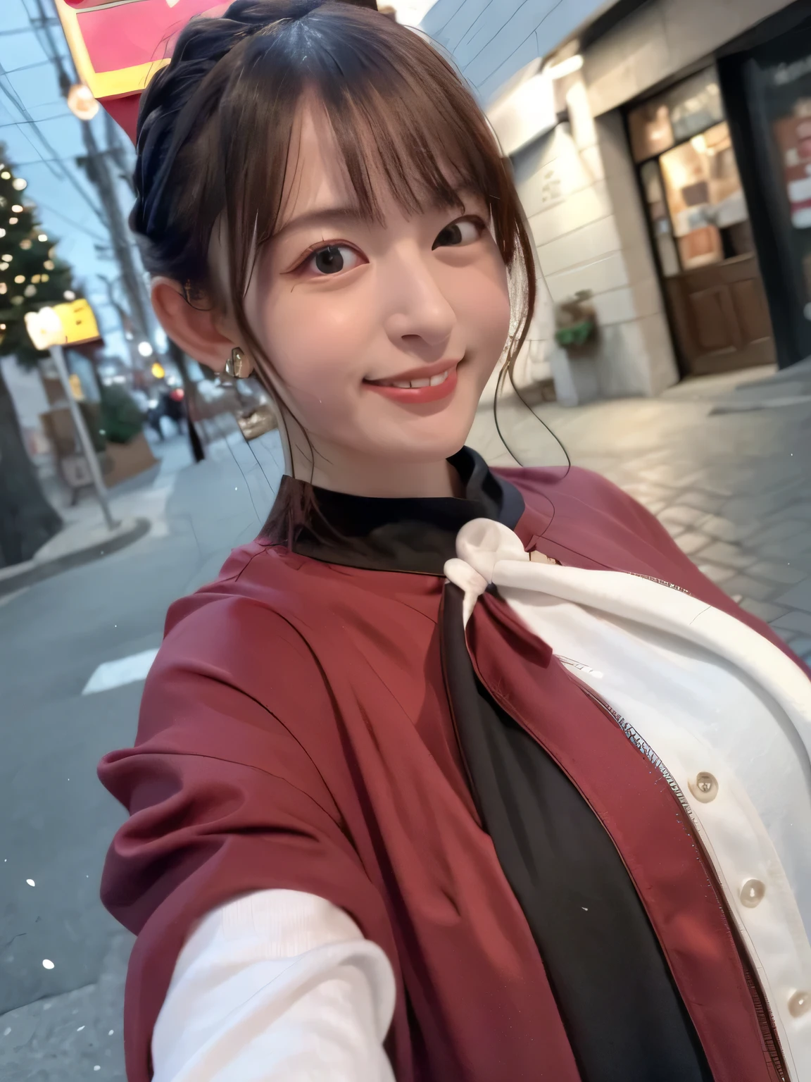 Highest quality,8K,masterpiece:1.3),(Ultra-high resolution,Photorealistic:1.4,RAW shooting),(Ultra-detailed,Caustics,Perfect Anatomy),(Highly detailed background,Ultra-Realistic Capture,Beautiful and detailed eyes),(Shibuya Scramble Crossing:1.1),(Sexy red china clothes),(Sexy pose:1.1),Japanese,20-year-old,cute,Beautiful black hair,Large Breasts,Staring at this,Naughty look, night,Dynamic Lighting,