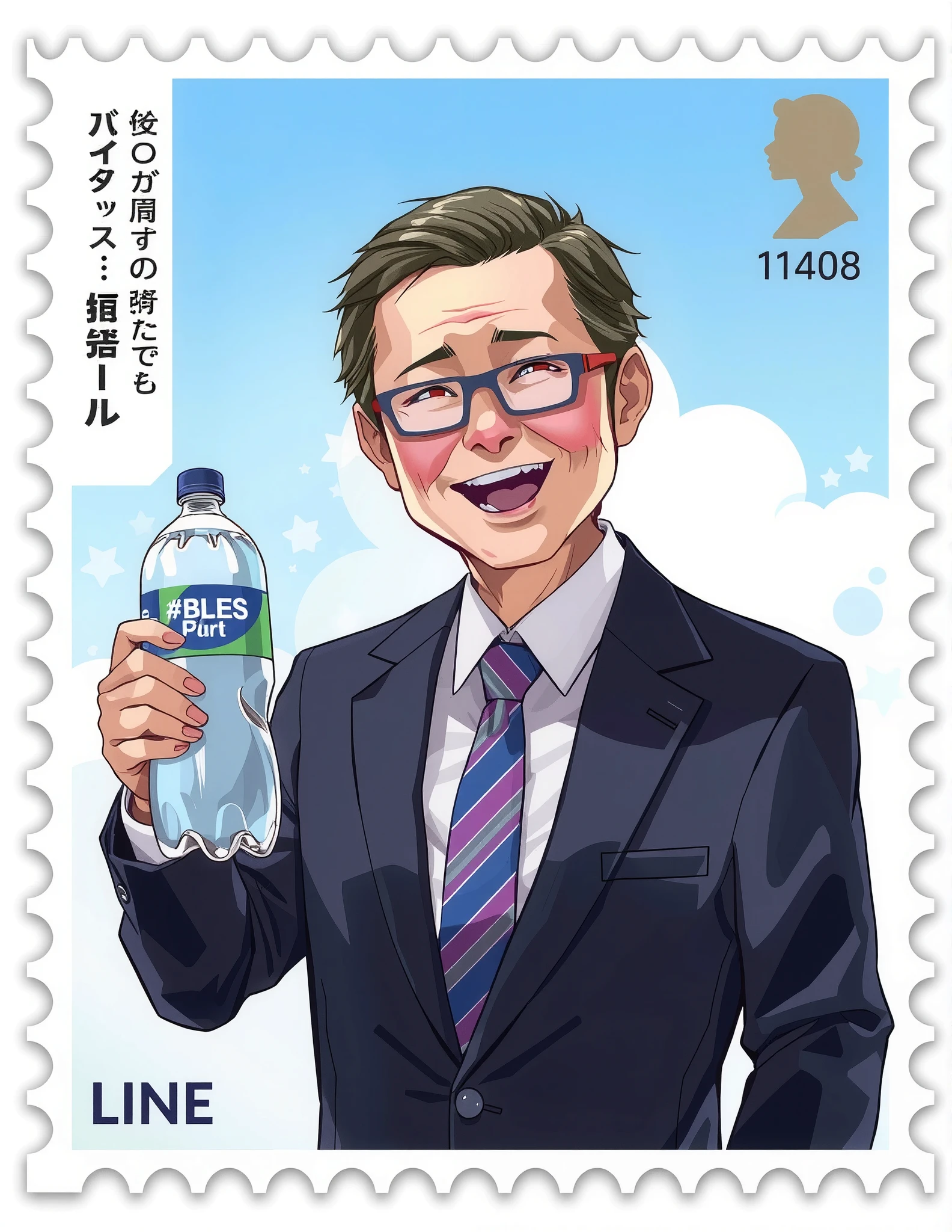 President showing PET bottles, businessman , Wearing a slender suit, LINE Stamps,