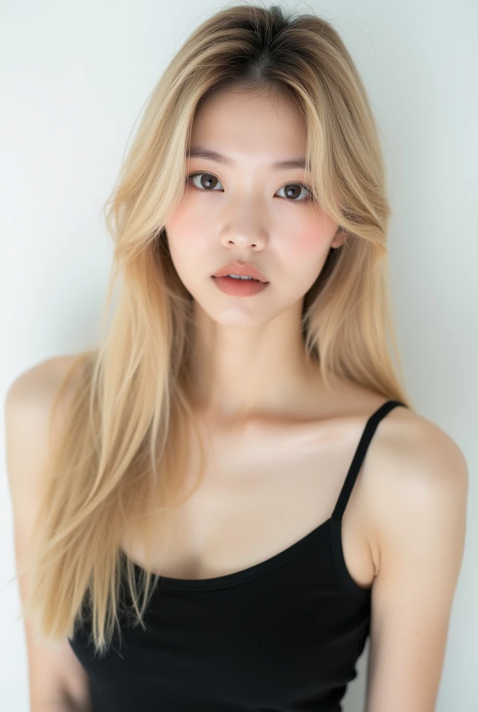 8k、High resolution、maid clothes fashion、beautiful girl、slender body、young、white skin,、narrow eyes,high nose,lighting that illuminates the face、clear image、intellectual beauty、skinny、no makeup、anxious look、lighting that illuminates the face,shining hair、single eyelid,cute pose,slanted eyes