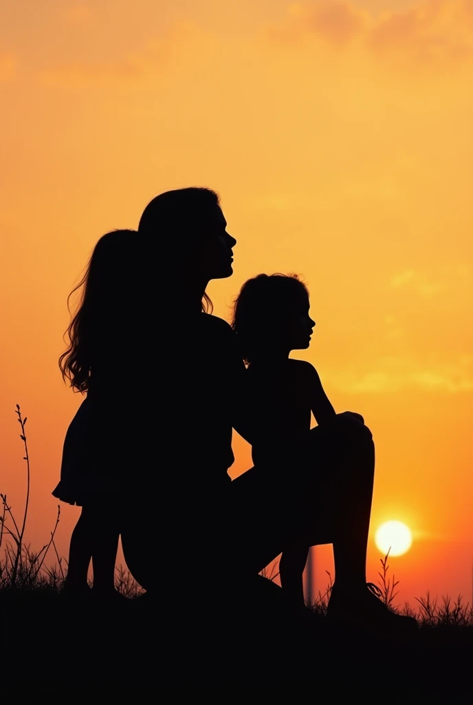writing "Mother's Prayer, Light of Life" with a background of a silhouette of a mother and child under a sunset sky.