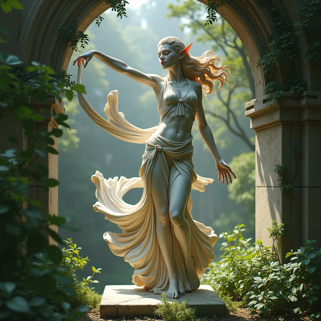 Image of Greek goddess Aphrodite sending healing light energy to many people, surrounded by forest, realistic, detailed, ethereal, mysterious, soft lighting, dreamy atmosphere, spiritual ritual, harmonious environment, soft pastel colors, ethereal soft background, Soft Focus
