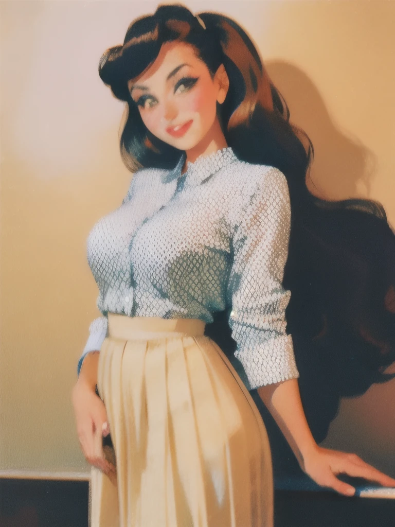 ((best quality)), ((highly detailed)), masterpiece, (detailed eyes, deep eyes), (1girl), dynamic angle, cowboy shot, mlprarity, woman, smile, looking at viewer, ((purple hair)), ((blue eyes)), (((50's polka dot dress))), housewife, pearl necklace, ((apron)), (indoor, kitchen), flashing breasts, ((exposed breasts, nipples)), graceful pose, realistic proportions, woman, cupping breasts, puckered lips, open shirt, rolled sleeves, american face, woman, glamorous, white blouse, pearl earrings, sitting on an easy chair, a line dress, lace lingerie, sexy pose, leaning forward, (((cum on breasts)))