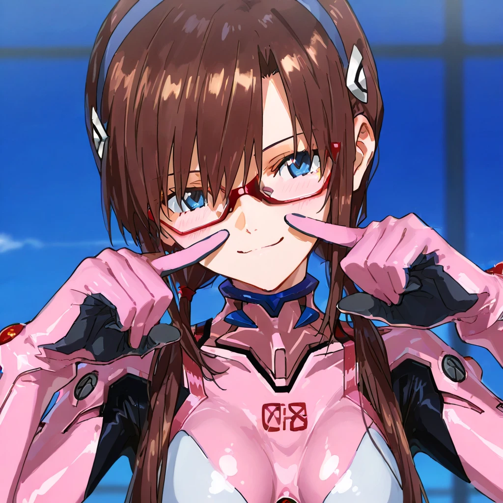 score_9, score_8_up, score_7_up, masterpiece, best quality, source_anime, anime screencap, aoi nagisa, BREAK solo, 1girl, koukawa asuka, brown hair, long hair, blue eyes, bangs, prosthesis, large breasts, (taimanin suit:1.1), pink bodysuit, gloves, fishnets, skin tight, shiny clothes, BREAK looking at viewer, smile, blush, (gaping mouth:1.2), uvula, tongue out, saliva, (one hand fellatio gesture:1.2), outside, city, close-up, POV,