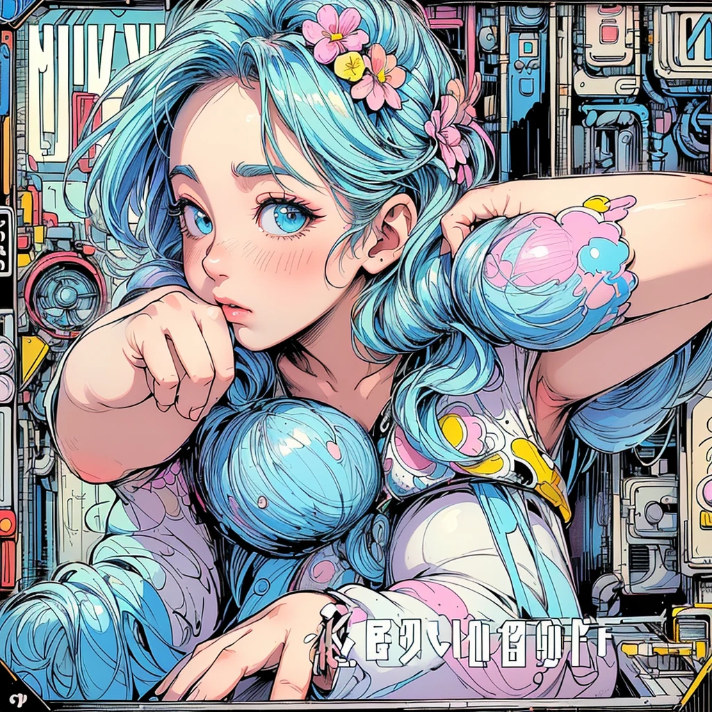 anime girl in a blue dress with a blue hair and a green leaf, 9 0 s anime aesthetic, 8 0 s anime vibe, lofi girl, in the art style of 8 0 s anime, anime aesthetic, lofi girl aesthetic, anime vibes, 8 0 s anime art style, 8 0 s anime style, lofi artstyle, vaporwave cartoon, blushing 