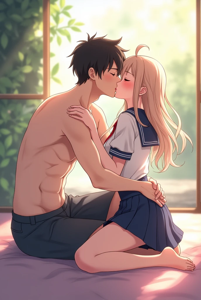 Aika-KJ, (1boy), sex, (hetero:1.3), straddling, (girl on top, upright straddle), pussy juice, from side hug