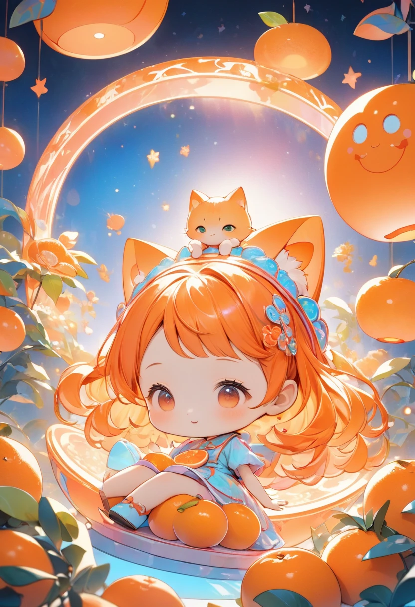 Angel is a cantaloupe orange GIRL goldfish with large eyes each with two eyelashes, a round honey yellow mouth and light yellow fins for arms and for legs. She also wears a rose red bow on the left side of her head.  SPARKLE; GLITTER