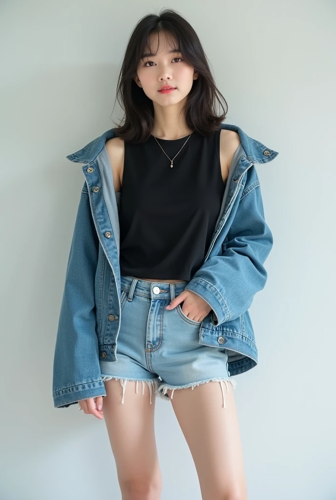 15-year-old girl,sweater,shorts,Very thin legs,emaciated,whole body