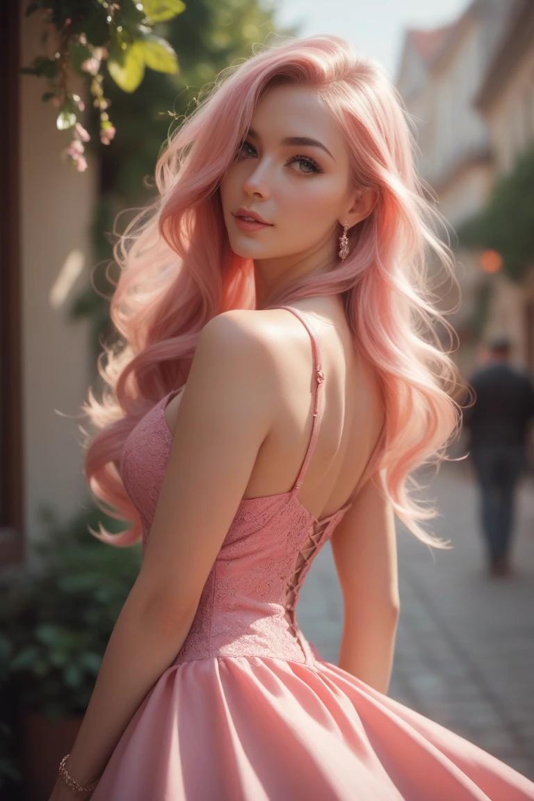 masterpiece, best quality, (extremely detailed CG unity 8k wallpaper, masterpiece, best quality, ultra-detailed, best shadow), (detailed background), (beautiful detailed face, beautiful detailed eyes), High contrast, (best illumination, an extremely delicate and beautiful),(girl:1.5),((pink hair woman nightgown skating)), ((caustic, sexy, charming, seductive)), hand hold a kawaii balloon, ((impossible dress)), dynamic angle,beautiful detailed glow,full body, cowboy shot