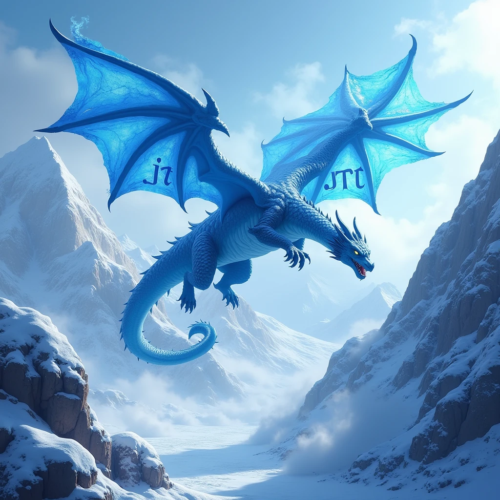 A dragon on a mountain throwing ice out of its mouth 