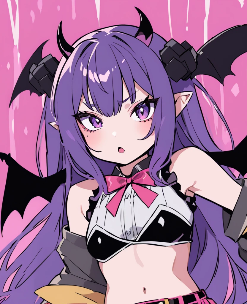 Close-up shot of a person holding a bat on a white background, Kurai Mika Devil, Devil anime girl, Devil Girl, anime monster girl, Succubus in tight short dress, Anime cute art style, Jess Mo, beautiful Succubus, Succubus, Demon, Official Character Art, Shatir from Overlord, Albedo from the anime Overlord