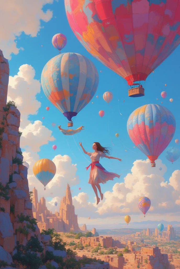 A  flying with balloons 