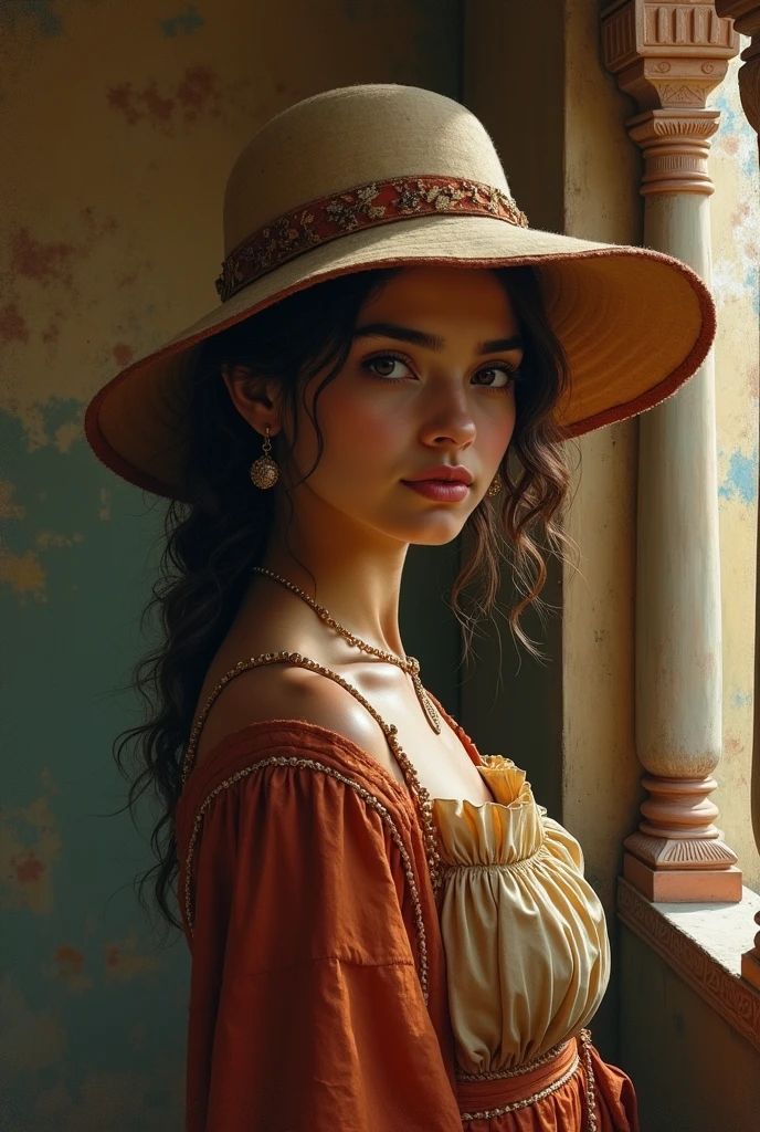 lady in a peasant hat artistic painting