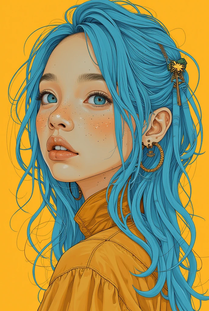   Painting of a Woman with Blue Hair on a Yellow Background  ,  Tristan Eaton ,  Tristan Eaton  & Greg Rutkowski,   James Gilliard and James Jean ,   James Jean Soft Light 4K  ,   Tristan Eaton 's wallpaper, Multilayered Artwork   , 3d portrait,   Cubism Lovers Will Love It 