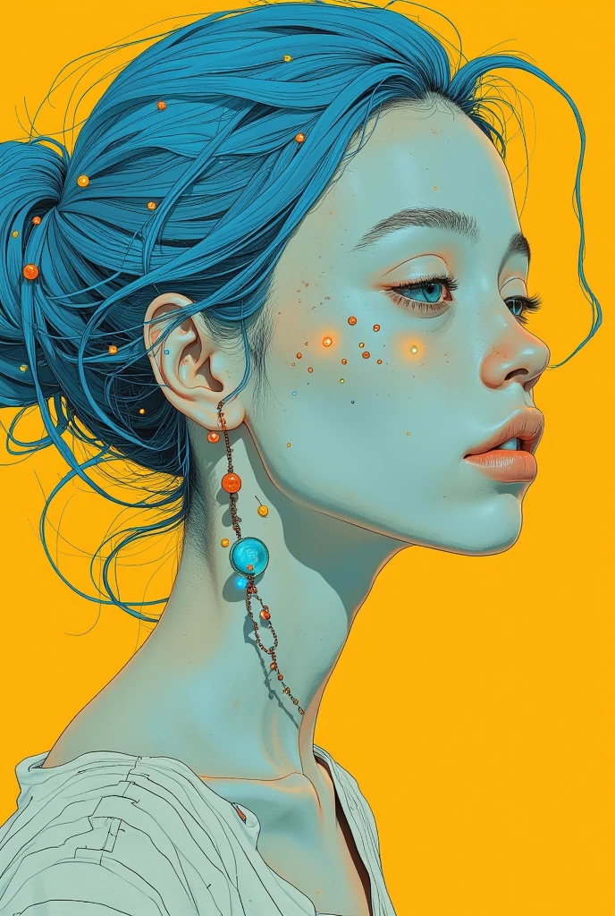   Painting of a Woman with Blue Hair on a Yellow Background  ,  Tristan Eaton ,  Tristan Eaton  & Greg Rutkowski,   James Gilliard and James Jean ,   James Jean Soft Light 4K  ,   Tristan Eaton 's wallpaper, Multilayered Artwork   , 3d portrait,   Cubism Lovers Will Love It 