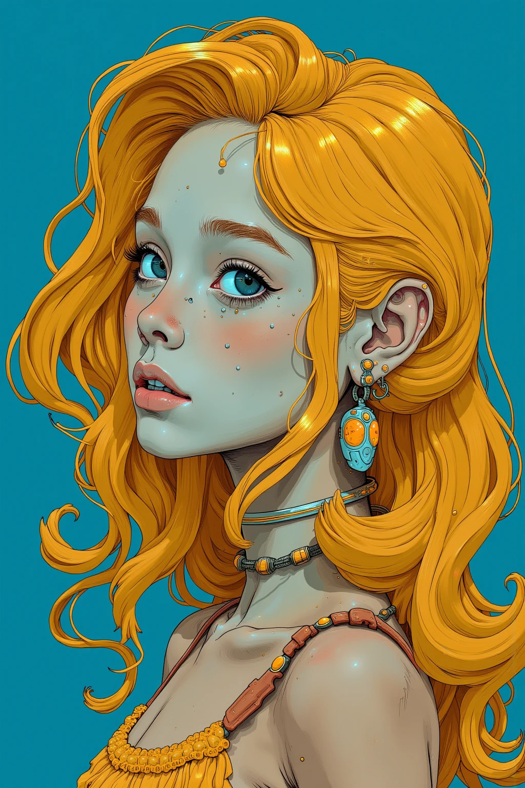   Painting of a Woman with yellow Hair on a blue Background  ,  Tristan Eaton ,  Tristan Eaton  & Greg Rutkowski,   James Gilliard and James Jean ,   James Jean Soft Light 4K  ,   Tristan Eaton 's wallpaper, Multilayered Artwork   , 3d portrait,   Cubism Lovers Will Love It 