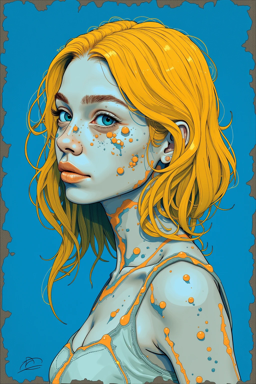   Painting of a Woman with yellow Hair on a blue Background  ,  Tristan Eaton ,  Tristan Eaton  & Greg Rutkowski,   James Gilliard and James Jean ,   James Jean Soft Light 4K  ,   Tristan Eaton 's wallpaper, Multilayered Artwork   , 3d portrait,   Cubism Lovers Will Love It 