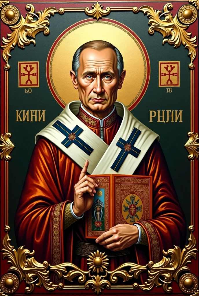 Putin as orthodox icon blessing with fingers