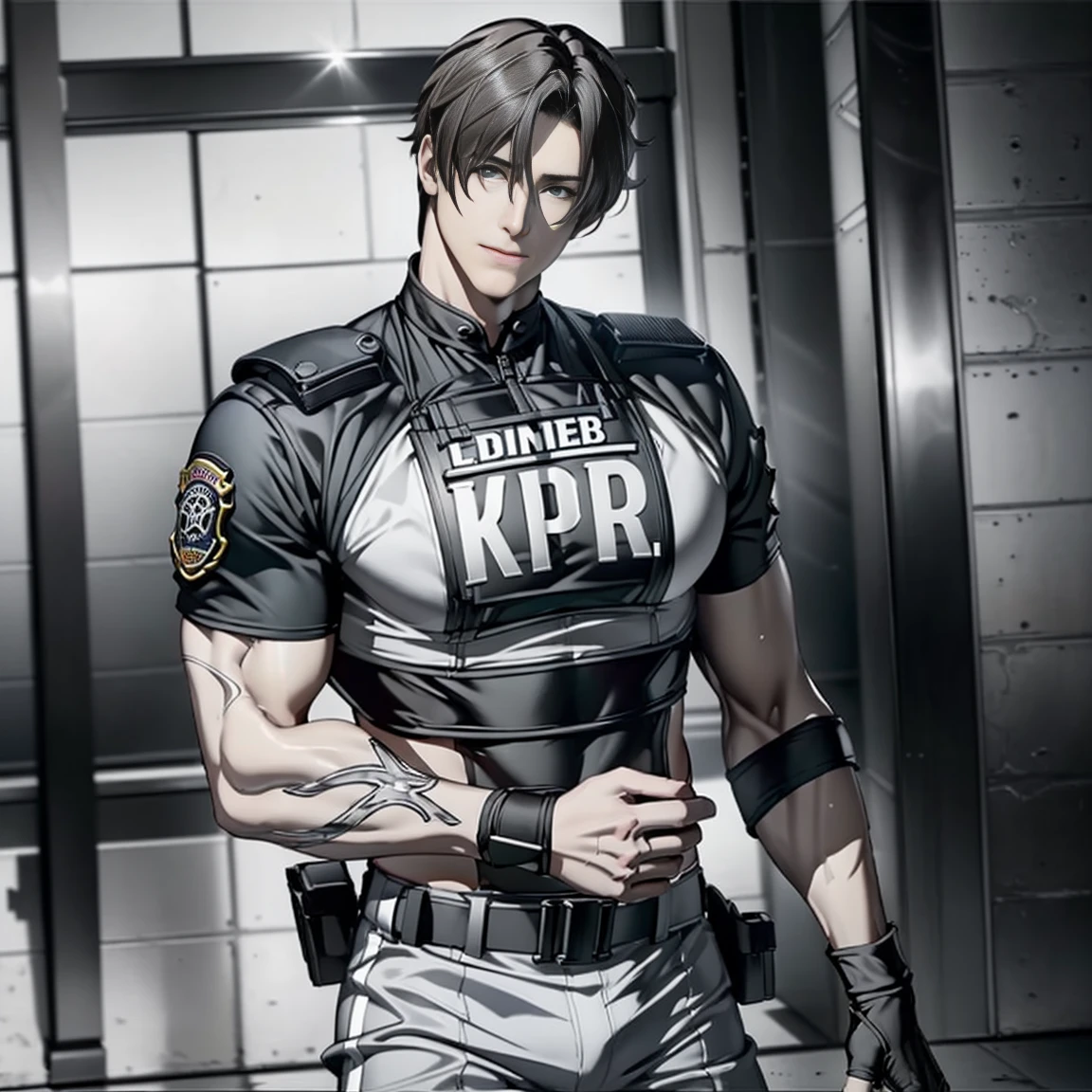 (High resolution CG), ( top quality ), (High resolution CG), ( top quality ), Backstreets,. Kennedy, SWAT Clothing,         beautiful and charming young man,     muscular and tight   ,