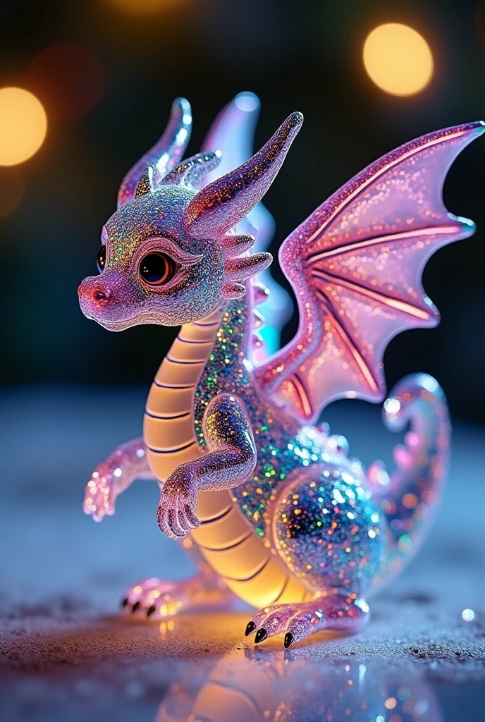 Beautiful Christmas glass decoration The figurine of a cute little dragon shimmers in different colors,  Beautiful, bright colors,  complex textures , 8 k,  maximum quality ,  masterpiece fails,  better quality , perfect,