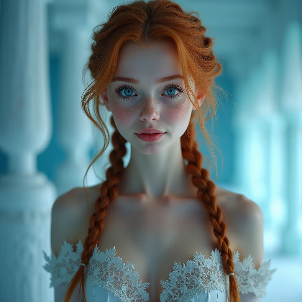 1 girl, Anna from Frozen, topless elegant stylish fetish nun, get up, naked, veil, sexual face, sexual, voluptuous, huge naked teardrop , круглое cute cute личико, expression of ecstasy in transport, round sexual ass, kawaii girl, look at the viewer, sexual femdom, cute, Perfect, sincere expression,cum on face, naked tits, large areolas on the chest, in an ancient castle, naked pink nipples, partially covered by braids, excited, attractive wide promising smile, Red hair, two braids, hyper detailed realistic scene, ultra low viewing angle, dynamic natural pose,