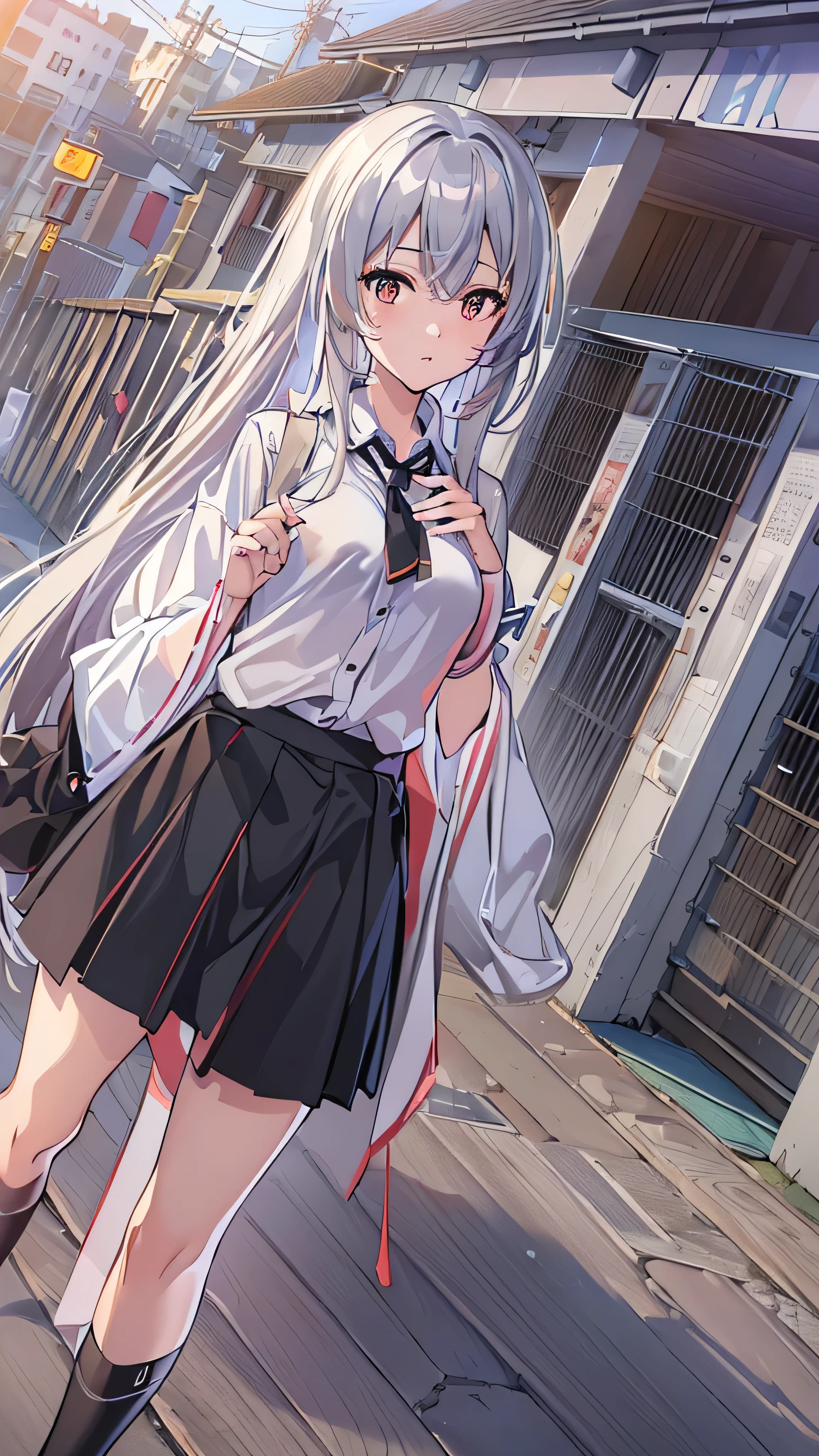 Anime girl in a school uniform walking down a street - SeaArt AI