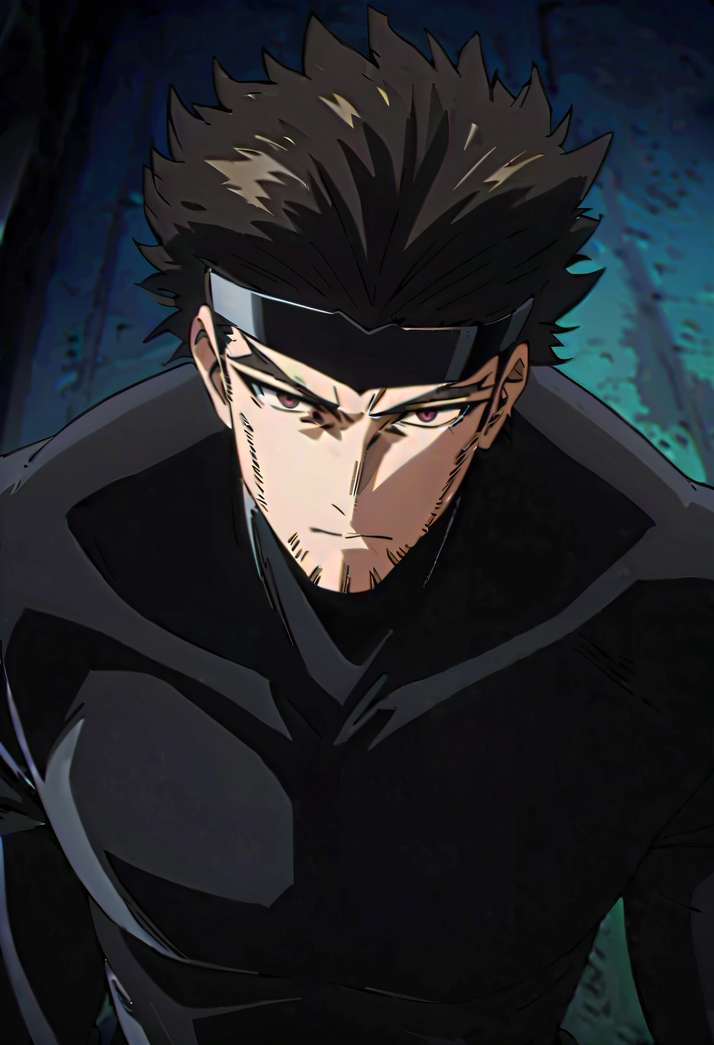 anime character: anime handsome．An adult man.High image quality. Muscular, Handsome man in a tight black latex suit handsome.asia handsome．black hair．red eye．guile hair．The black full-body latex full-body tights he is wearing will never be torn. He won't allow me to take it off. The black full-body latex full-body tights he is wearing will never be torn. He won't allow me to take it off. Close-up of upper body. Fallen into darkness.
Don't be naked!