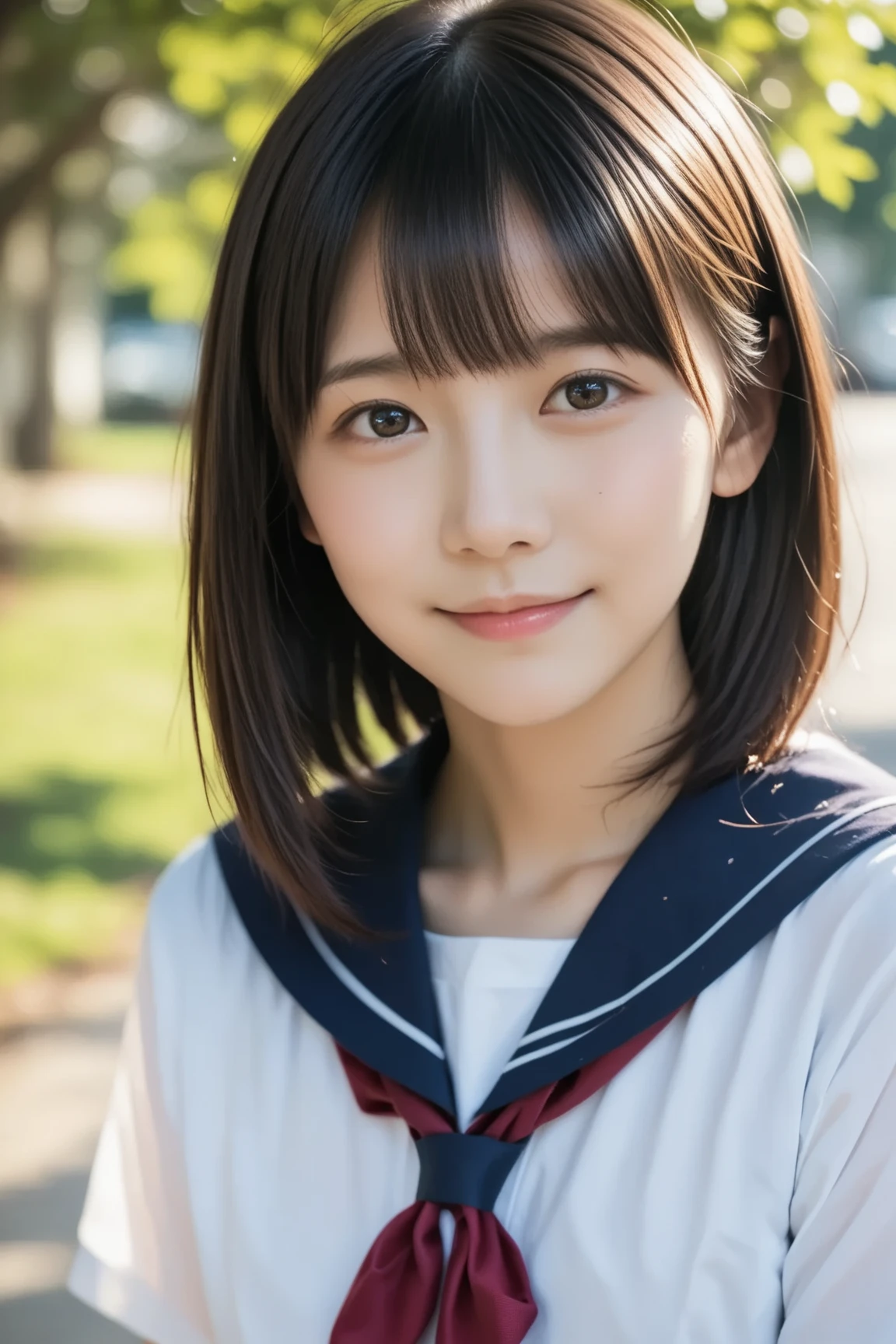 score_9,score_8_ up,score_7_ up,
 realistic ,(photo realistic :1.5),cute girl, , sunlight, face,  school uniform, Slightly longer bob hair, Shining eyes,