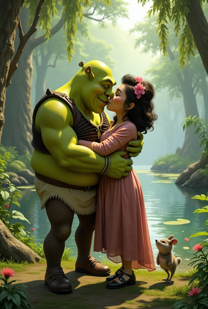 Shrek kissing his girlfriend