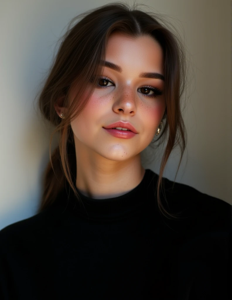 Selfie of woman, black sweater, 